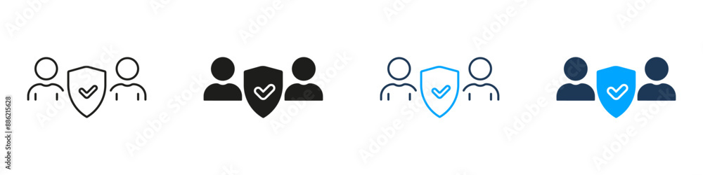 Human Data Protection, Shield Protect Group Of People Pictogram. Security for Users Team Line and Silhouette Icon Set. Safety in Business Symbol. Editable Stroke. Isolated Vector Illustration Human Data Protection, Shield Protect Group Of People Pictogram. Security for Users Team Line and Silhouette Icon Set. Safety in Business Symbol. Editable Stroke. Isolated Vector Illustration