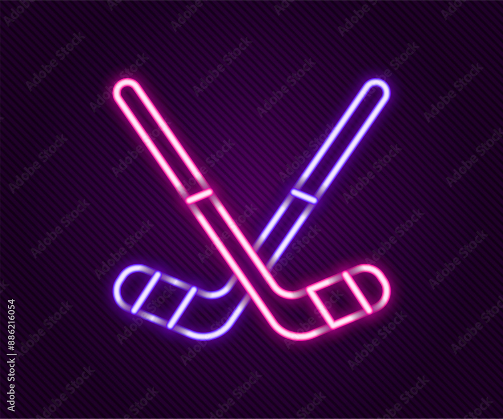 Glowing neon line Ice hockey sticks icon isolated on black background. Colorful outline concept. Vector Glowing neon line Ice hockey sticks icon isolated on black background. Colorful outline concept. Vector
