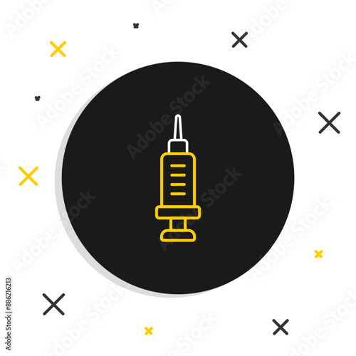 Line Addiction to the drug icon isolated on white background. Heroin, narcotic, addiction, illegal. Sick junkie with a syringe and medical pills. Colorful outline concept. Vector