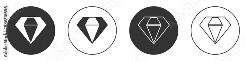 Black Diamond icon isolated on white background. Jewelry symbol. Gem stone. Circle button. Vector