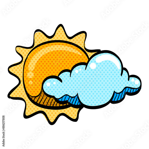 Weather forecast partly sunny halftone icon hand drawn color vector illustration