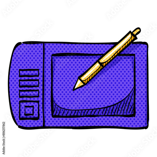 Drawing tablet halftone icon hand drawn color vector illustration