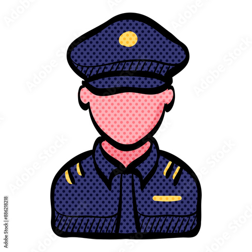 Police avatar halftone icon hand drawn color vector illustration