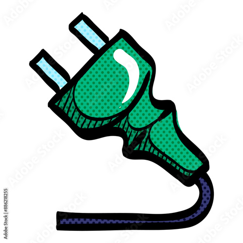 Electric plug halftone icon hand drawn color vector illustration