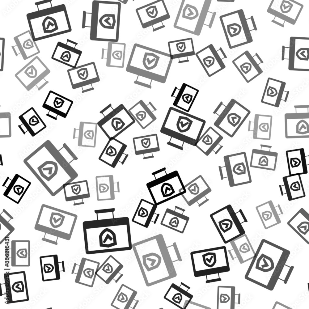 Black Insurance online icon isolated seamless pattern on white background. Security, safety, protection, protect concept. Vector Black Insurance online icon isolated seamless pattern on white background. Security, safety, protection, protect concept. Vector