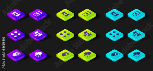 Set Casino slot machine with clover, Game dice, Deck of playing cards, Online poker table game, and icon. Vector