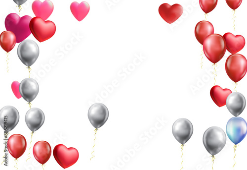 heart balloons Realistic white red, blue and on background are available for use online shopping website or social media, celebration party vector illustration