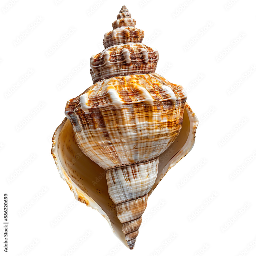 Top view of a single cone shell isolated on a white transparent background Top view of a single cone shell isolated on a white transparent background