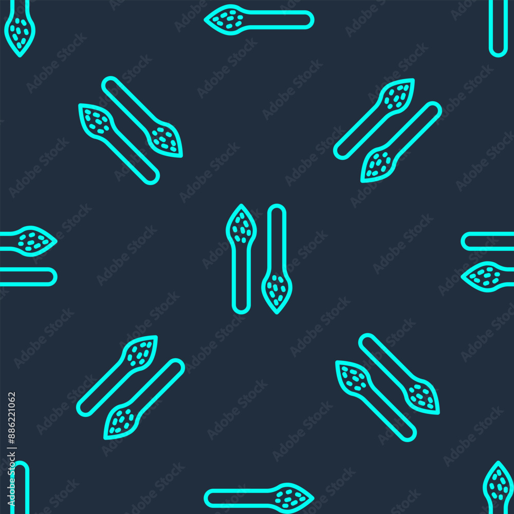 Green line Asparagus icon isolated seamless pattern on blue background. Vegetable for farm market menu. Healthy food. Vector Green line Asparagus icon isolated seamless pattern on blue background. Vegetable for farm market menu. Healthy food. Vector