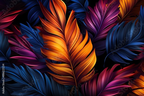 Wallpaper Mural Seamless pattern with tropical leaves. Realistic illustration. Torontodigital.ca