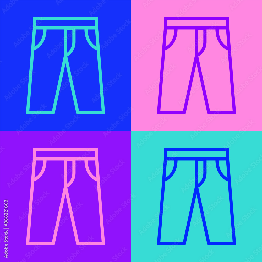 Pop art line Pants icon isolated on color background. Trousers sign. Vector Pop art line Pants icon isolated on color background. Trousers sign. Vector