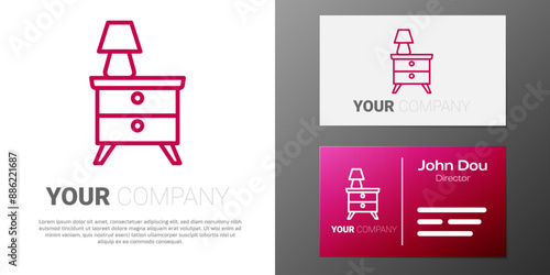 Logotype line Furniture nightstand with lamp icon isolated on white background. Logo design template element. Vector