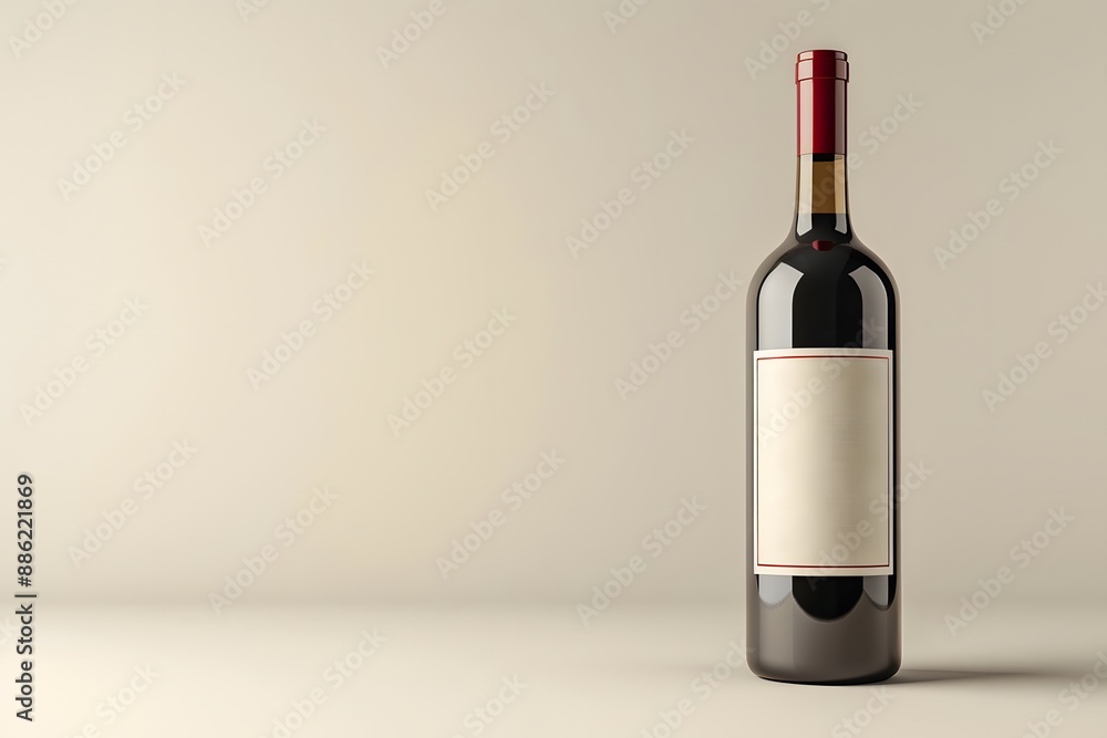 Elegant Wine Bottle with Blank Label on Minimalist Background Elegant Wine Bottle with Blank Label on Minimalist Background