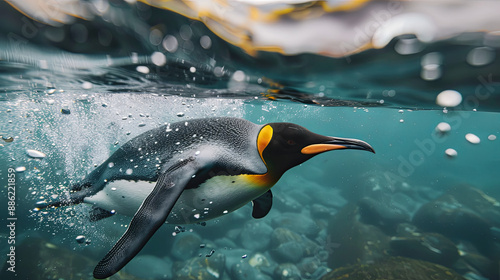 Playful penguin swimming underwater marine wildlife adventure