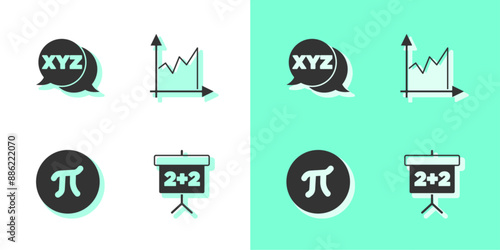 Set Chalkboard, XYZ Coordinate system, Pi symbol and Graph, schedule, chart, diagram icon. Vector
