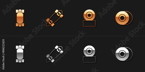 Set Longboard or skateboard, , Skateboard wheel and icon. Vector