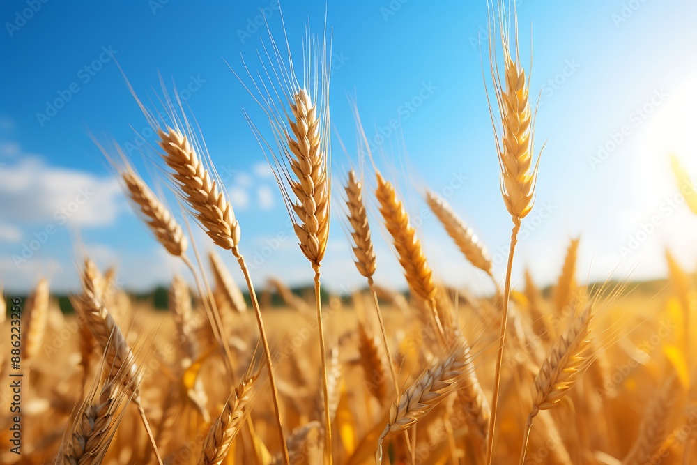 Wheat field. Ears of golden wheat close-up. Rich harvest Concept. Wheat field. Ears of golden wheat close-up. Rich harvest Concept.