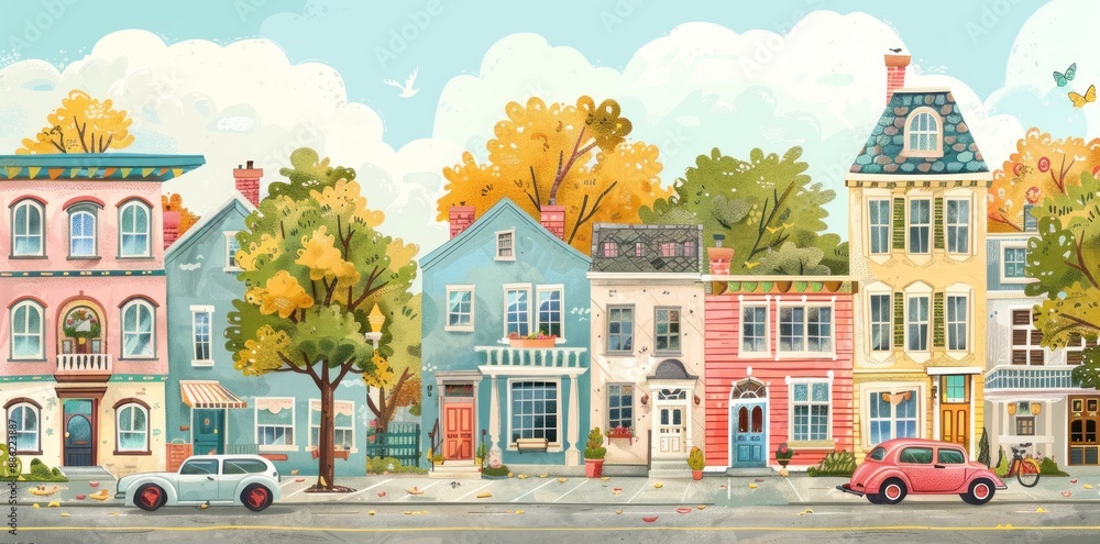 Colorful Houses on a Sunny Autumn Day Colorful Houses on a Sunny Autumn Day