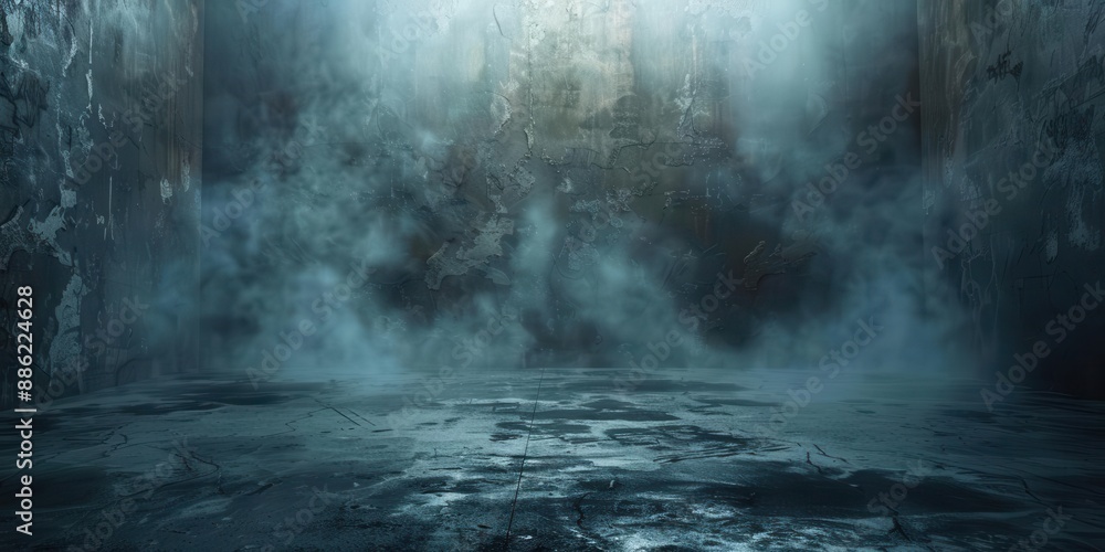 Abstract image of a dark room with a concrete floor, perfect for showcasing products against a misty background. Abstract image of a dark room with a concrete floor, perfect for showcasing products against a misty background.