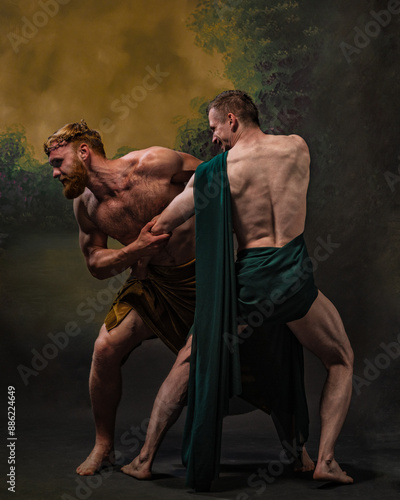 Schilderij op canvas Two men in classical attire wrestling