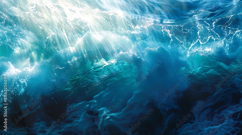 Obraz premium Ocean Waves with Sun Rays. AI generated