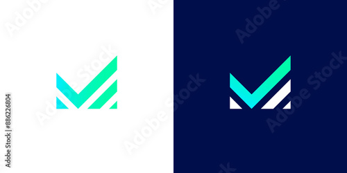 Letter M logo design. M with check mark logo concept. Premium business finance logotype. Linear creative monochrome monogram. Vector elegant app icon