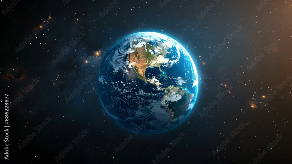 Fototapeta premium Stunning View of Earth from Space with Glowing Atmosphere and Starry Background