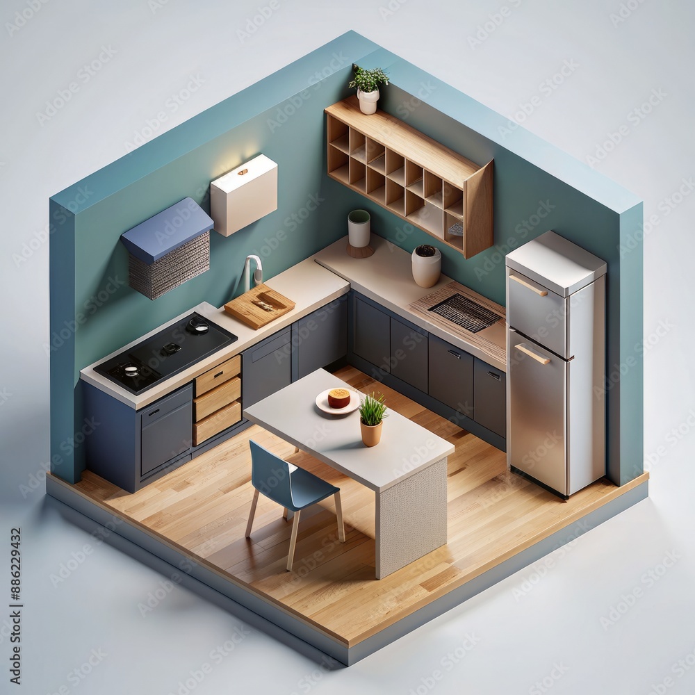 3D Render of a contemporary kitchen with state-of-the-art appliances and minimalist cabinetry, on isolated white background, Generative AI 3D Render of a contemporary kitchen with state-of-the-art appliances and minimalist cabinetry, on isolated white background, Generative AI