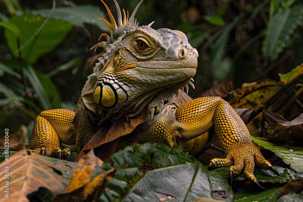 Close up of iguana on a branch Close up of iguana on a branch