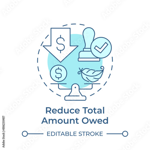 Reduce total amount owed soft blue concept icon. Debt restructuring, financial relief. Round shape line illustration. Abstract idea. Graphic design. Easy to use in infographic, presentation
