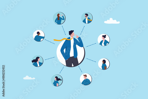 360 degree feedback, assessment or performance appraisal, customer review, testimonial or job networking, employee evaluation, rating or survey concept, businessman get feedback from colleagues.