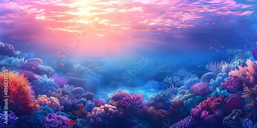 Wallpaper Mural Serene Coral Reef Sunrise   Vibrant Underwater Ocean Landscape with Mesmerizing Colors and Reflections Torontodigital.ca