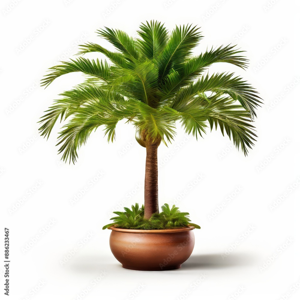 A majesty-palm plant on white background. A majesty-palm plant on white background.