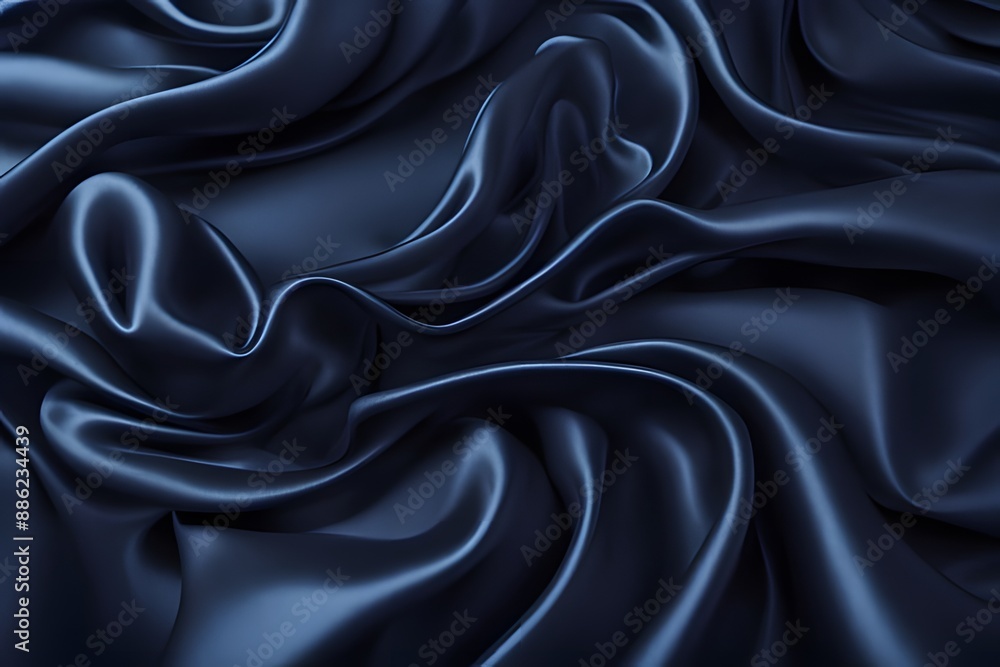 Fototapeta premium Bold satin background in deep midnight blue with glossy intricate folds, luxurious fabric texture
