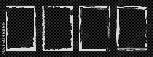 Grunge photo frame template collection. Grunge frames for photo collage, stories and social network media. Rectangular old rough edge effect border for picture overlay. Set of vector illustration.