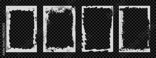 Grunge photo frame template collection. Grunge frames for photo collage, stories and social network media. Rectangular old rough edge effect border for picture overlay. Set of vector illustration.