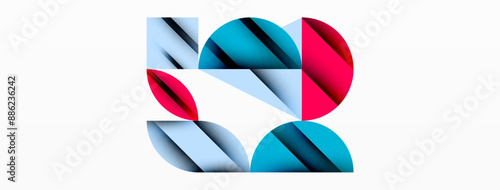Circle, square and flower petal geometric background. Round shapes composition for wallpaper, banner, background or landing