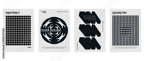 Posters with silhouette minimalistic basic figures, extraordinary graphic assets of geometrical shapes swiss style, Modern minimal monochrome print brutalist.