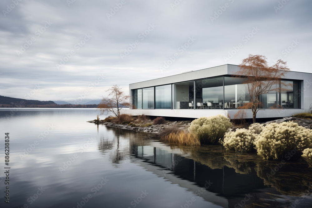 Obraz premium quiet villa house by the lake
