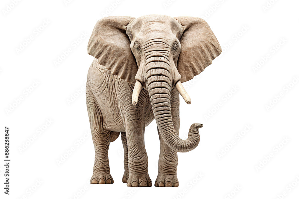 Fototapeta premium A Majestic African Elephant Stands Proudly Against a White Background on a White or Clear Surface PNG Transparent Background.