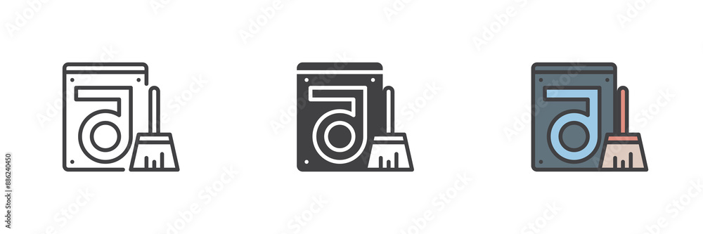 Clean hard drive disk different style icon set Clean hard drive disk different style icon set