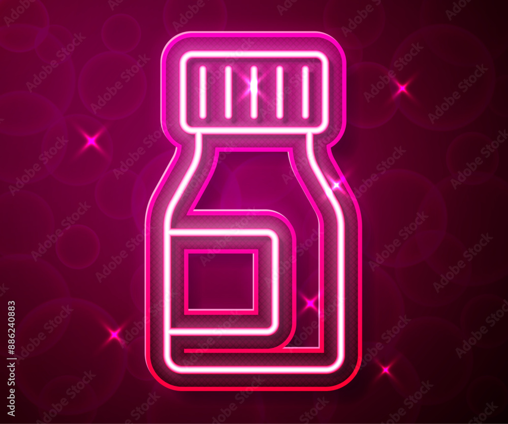 Glowing neon line Vitamin complex of pill capsule icon isolated on red background. Healthy lifestyle. Vector Glowing neon line Vitamin complex of pill capsule icon isolated on red background. Healthy lifestyle. Vector