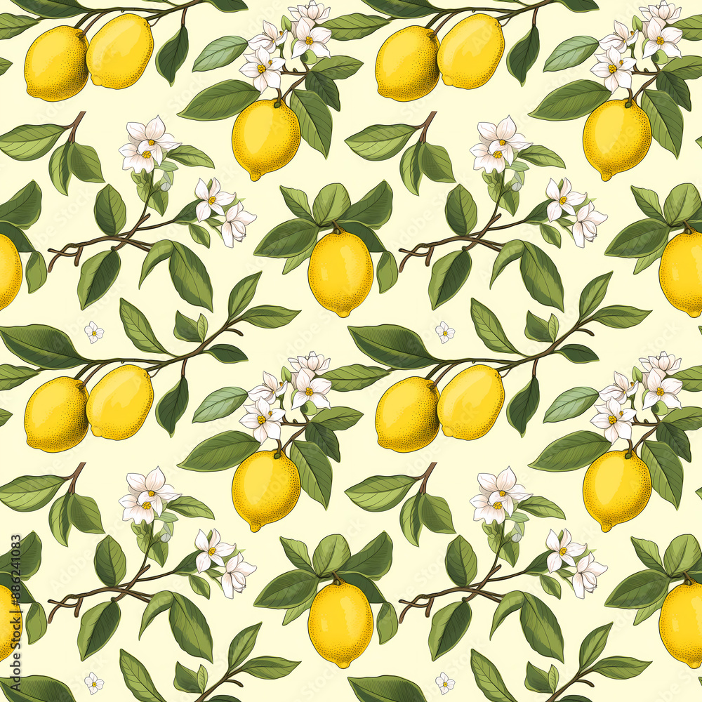 Lemon seamless tile square continuous pattern background