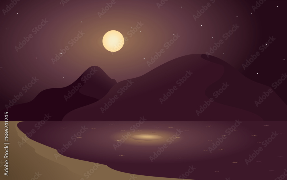 Obraz premium Purple night on mountain and beach