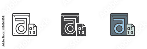 Store binary file with hard drive disk different style icon set