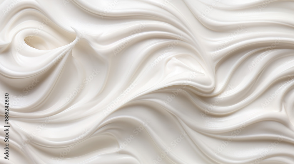 Fototapeta premium White texture of whipped cream, buttercream, cosmetic cream. Close up of vanilla yogurt. Top view.