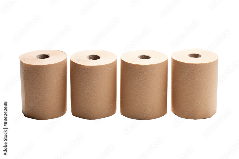Four Rolls of Paper Towels Ready for a Clean Sweep on a White or Clear Surface PNG Transparent Background. Four Rolls of Paper Towels Ready for a Clean Sweep on a White or Clear Surface PNG Transparent Background.
