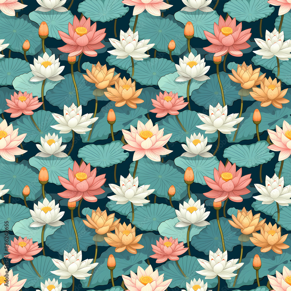 Lotus seamless tile square continuous pattern background Lotus seamless tile square continuous pattern background