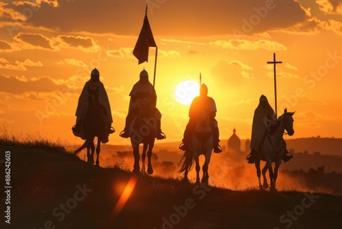 Knights Templar Silhouetted Against Sunset photo