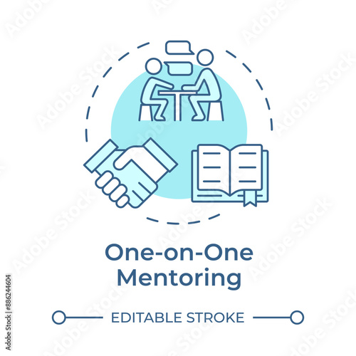 One-on-one mentoring soft blue concept icon. Individual consultation. Personalized guidance. Coaching. Round shape line illustration. Abstract idea. Graphic design. Easy to use in blog post